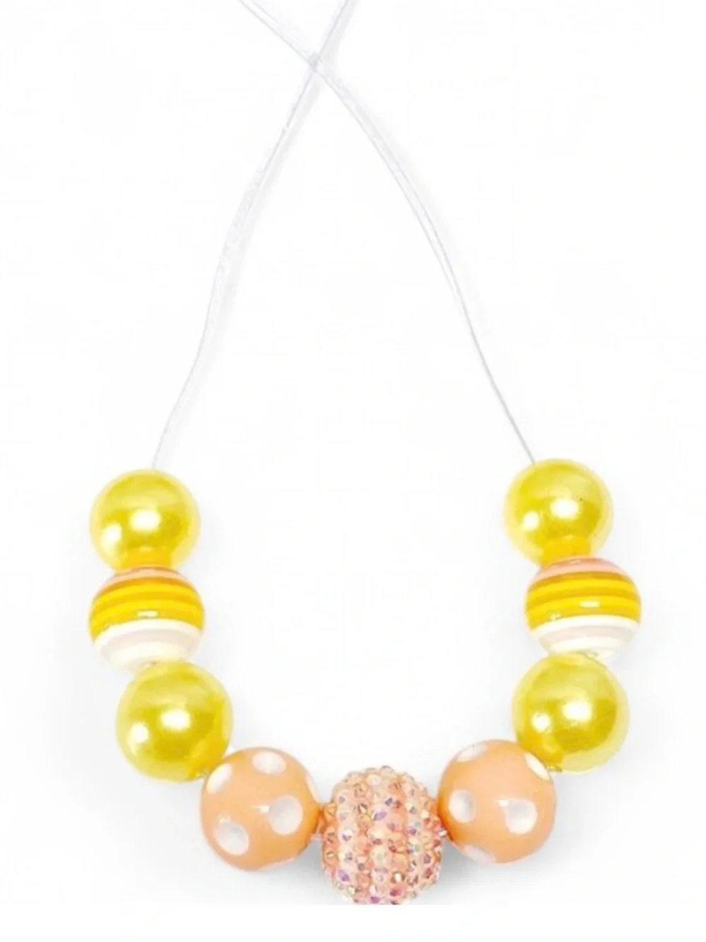 Peach Sunshine Beaded Necklace Yellow Summer Adjustable Sparkle Cord